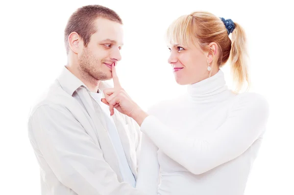 Studio shot of young man with girlfriend — Stock Photo, Image