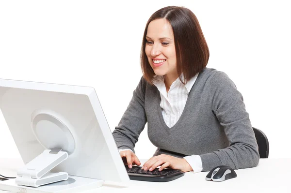 Young smiley woman working in office — Stock Photo, Image