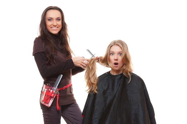 震惊的客户端和美发师 — 图库照片