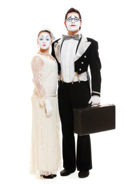 Couple mimes over white background clipart