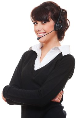 Smiley telephone operator over white background clipart