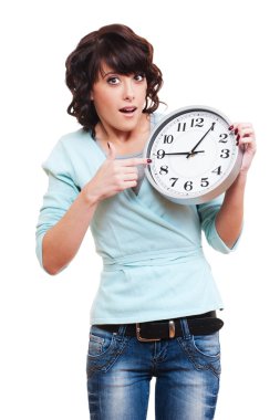 Amazed woman with clock clipart