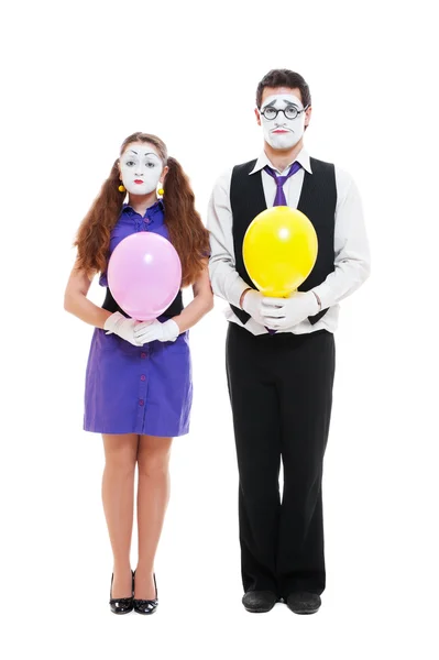 Portrait of mimes with balloons — Stock Photo, Image