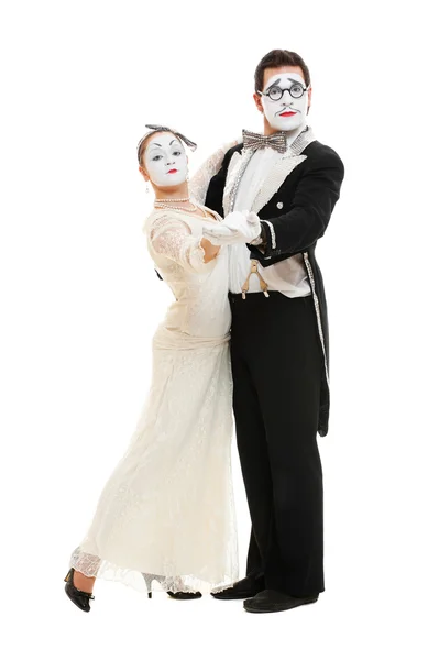 Portrait of dancing couple of mimes — Stock Photo, Image