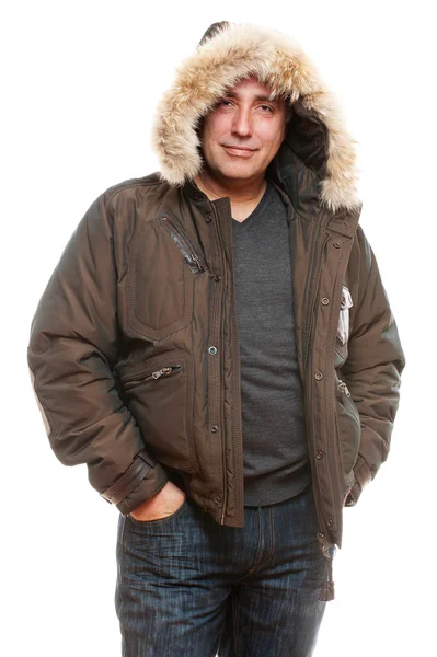 Middle aged man in winter coat — Stockfoto