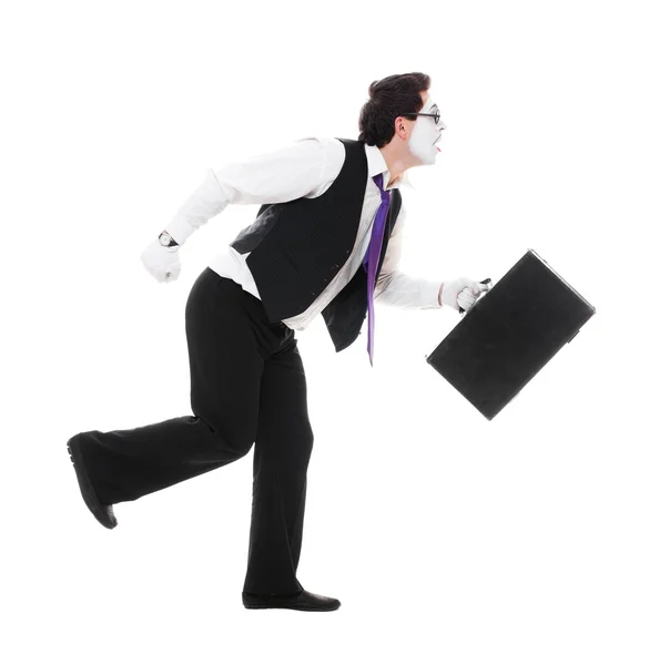 Mime with hand luggage runing — Stock Photo, Image