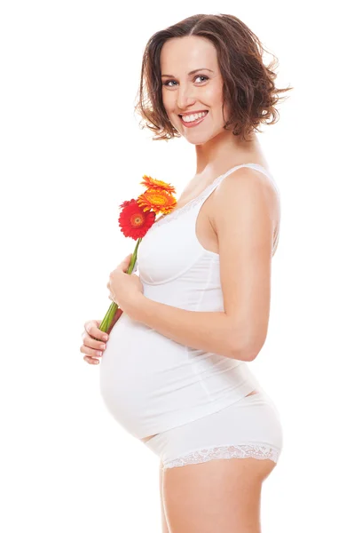 Zwanger vrouw in lingerie — Stockfoto