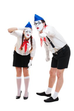 Two mimes looking at something clipart