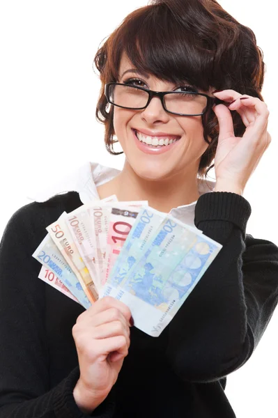 Iş kadını holding euro — Stok fotoğraf