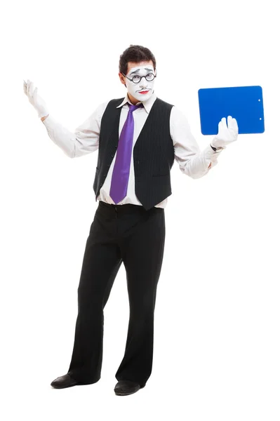 Mime businessman with clipboard — Stock Photo, Image