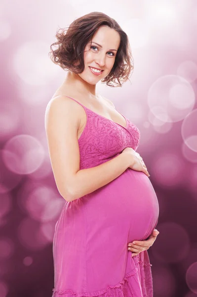 Pretty pregnant woman in sundress — Stock Photo, Image