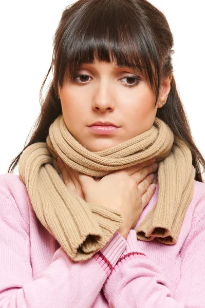 Žena v šátku mít chřipku — Stock fotografie