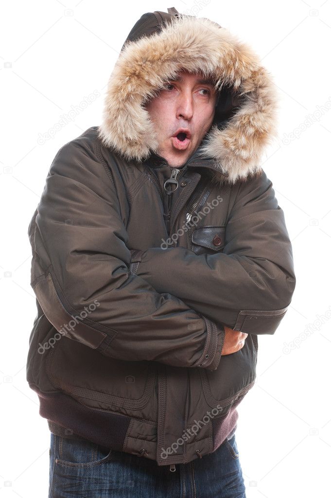 Frozen man in jacket