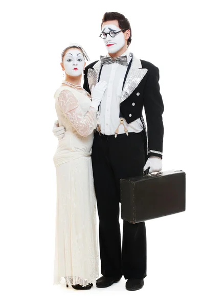 Couple mimes over white background — Stock Photo, Image
