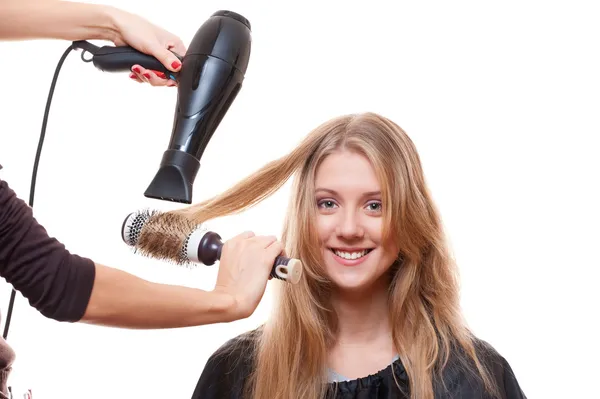 Hairdresser blow dry hair — Stock Photo, Image