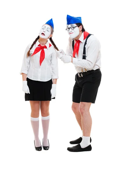 Mime tuging by pigtail — Stock Photo, Image