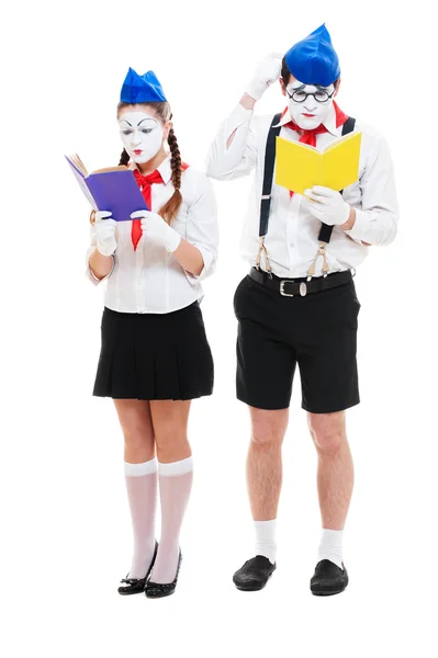 Portrait of reading mimes with books — Stock Photo, Image