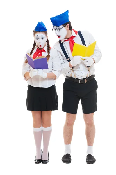Two mimes with books — Stock Photo, Image