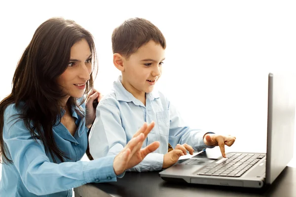 Happy child learning typing — Stock Photo, Image