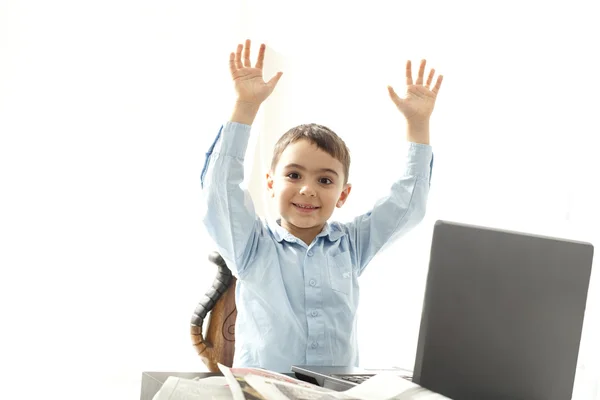 Young boy cheering — Stock Photo, Image
