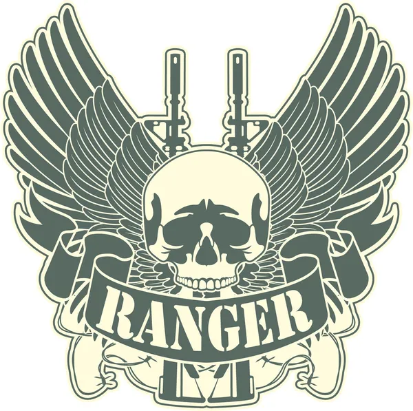 Emblem mit Totenkopf und Waffe — Stockvektor