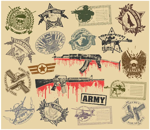 Set of stamps of military symbols — Stock Vector