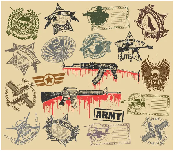 Sor katonai jelképek bélyegek Jogdíjmentes Stock Vektorok