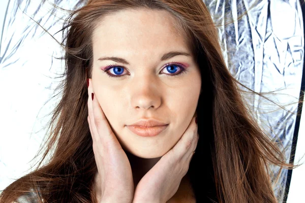 Žena s modrýma očima — Stock fotografie