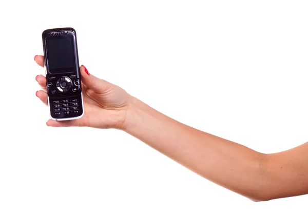 Γυναίκα χέρι και το κινητό τηλέφωνο. — Φωτογραφία Αρχείου