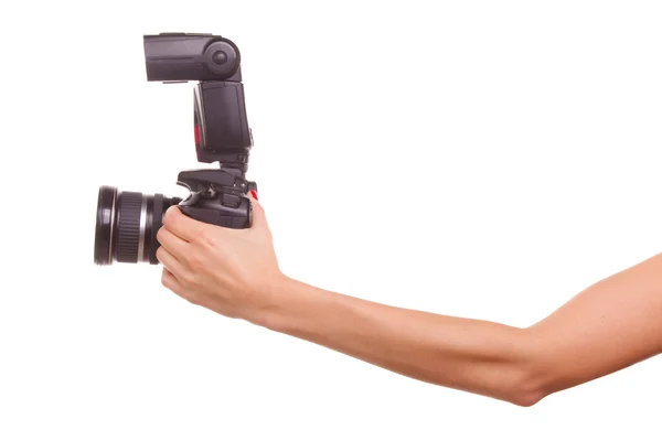 stock image Women's hands holding the camera.