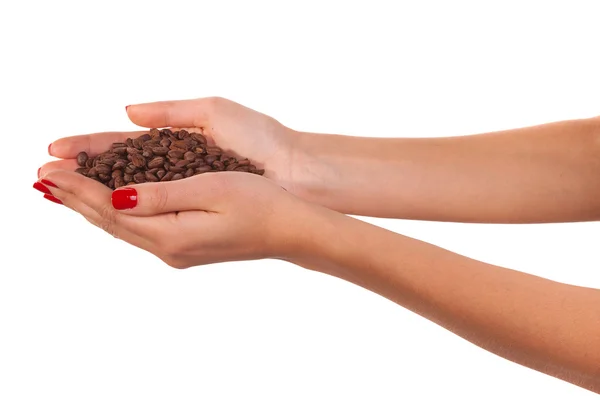 Woman hands and beans. — Stock Photo, Image