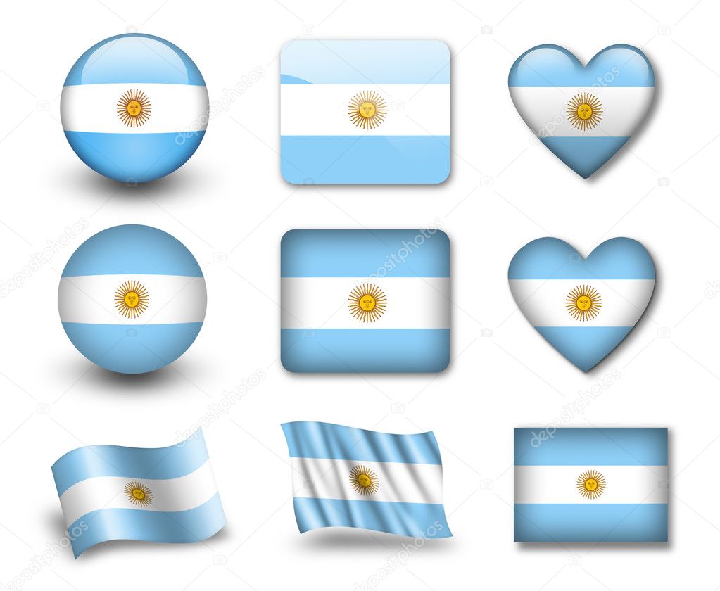 The Argentine flag - set of icons and flags. glossy and matte on a white background.