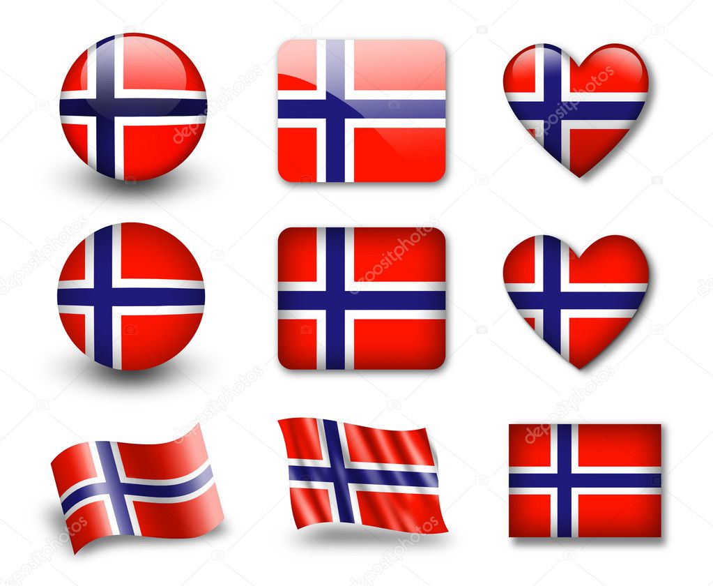The Norwegian flag - set of icons and flags. glossy and matte on a white background.