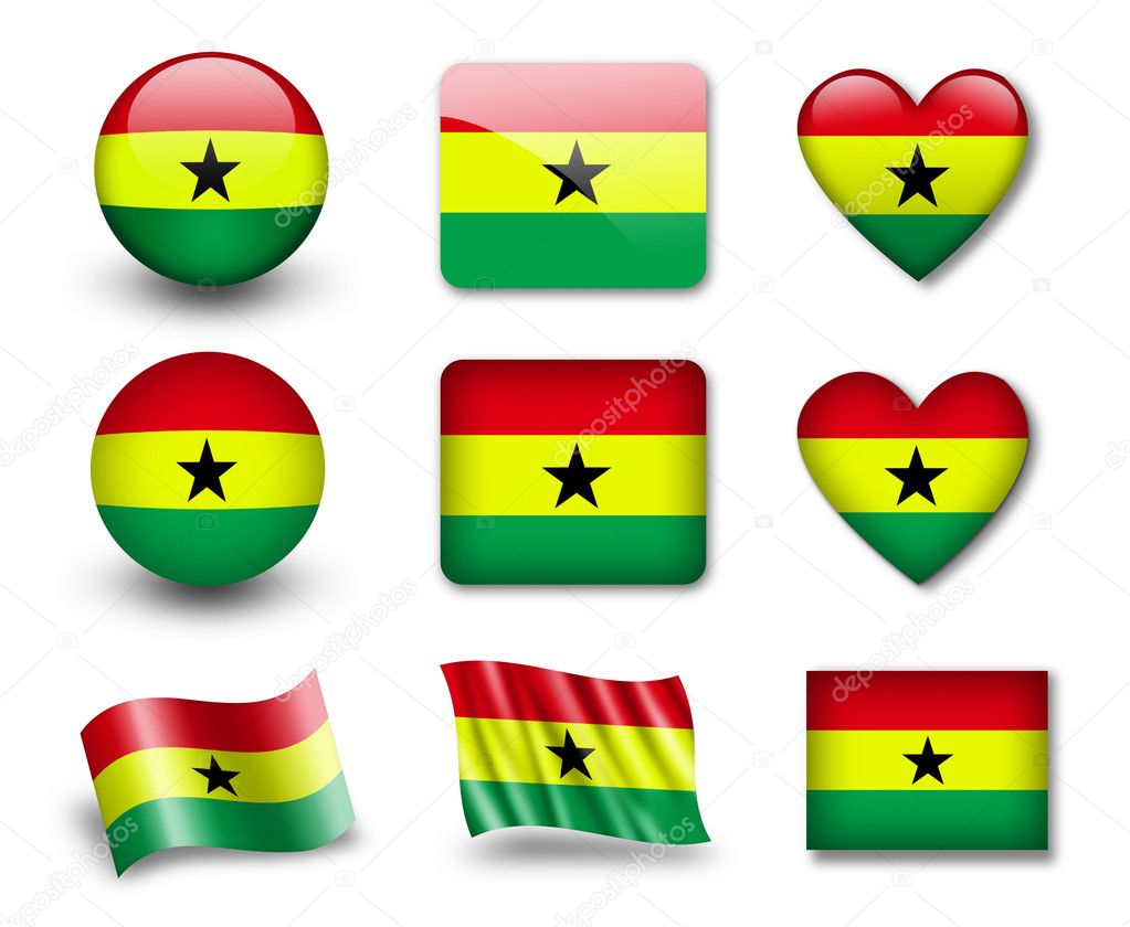 The Ghana flag - set of icons and flags. glossy and matte on a white background.