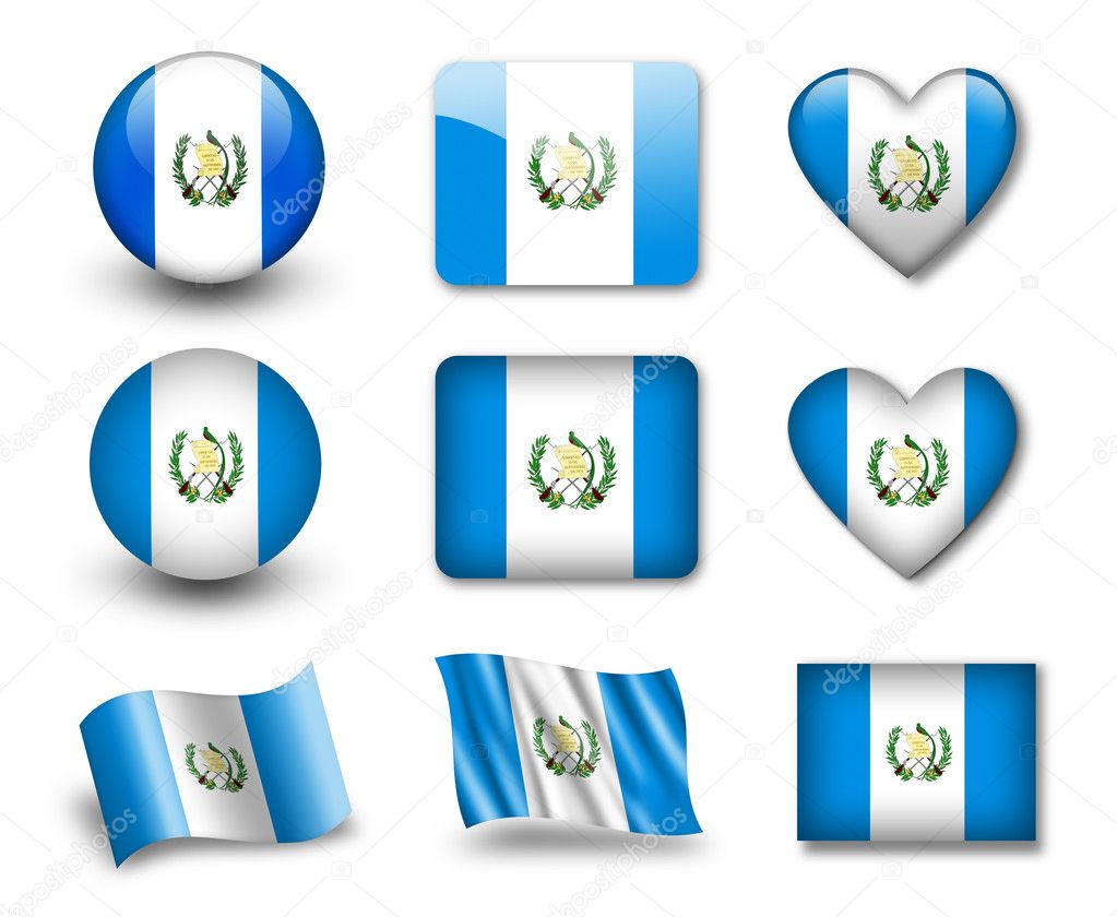 The Guatemala flag - set of icons and flags. glossy and matte on a white background.