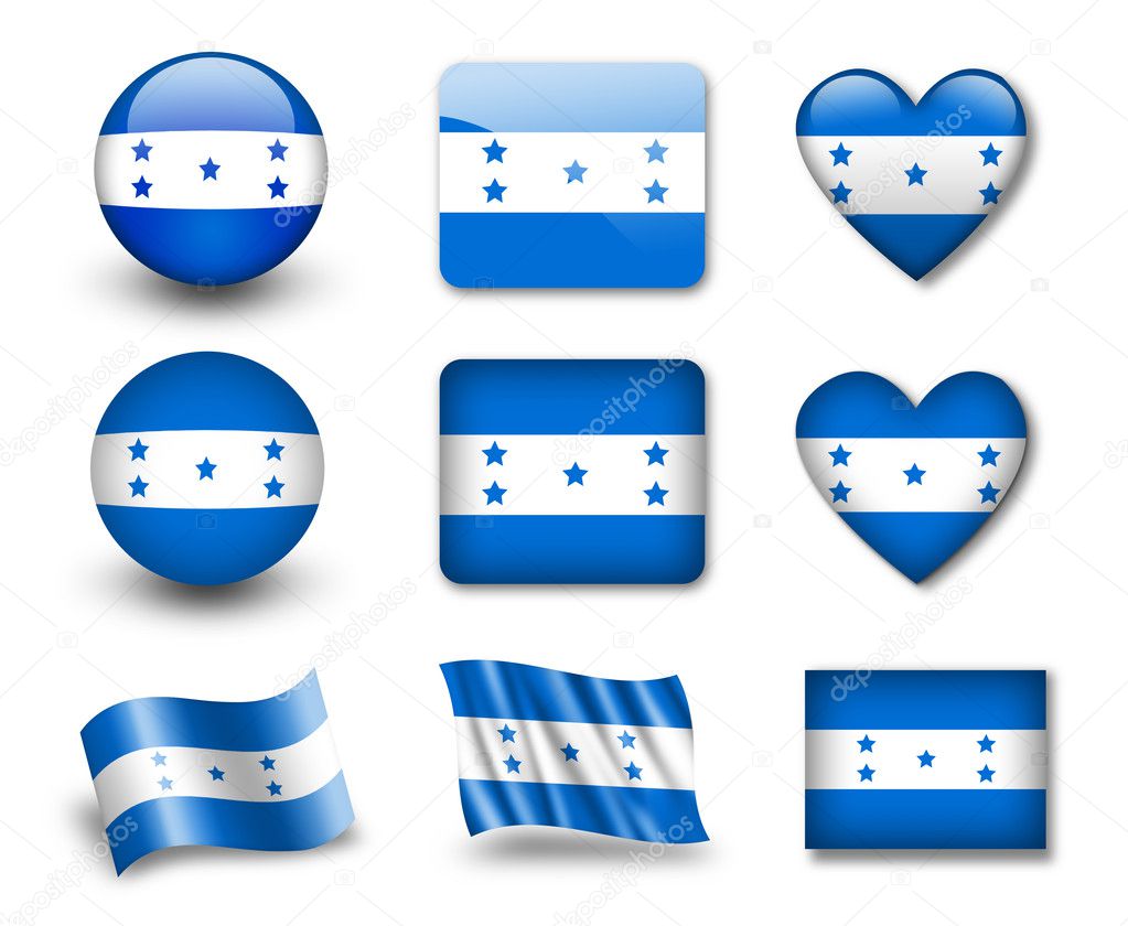 The Honduran flag - set of icons and flags. glossy and matte on a white background.