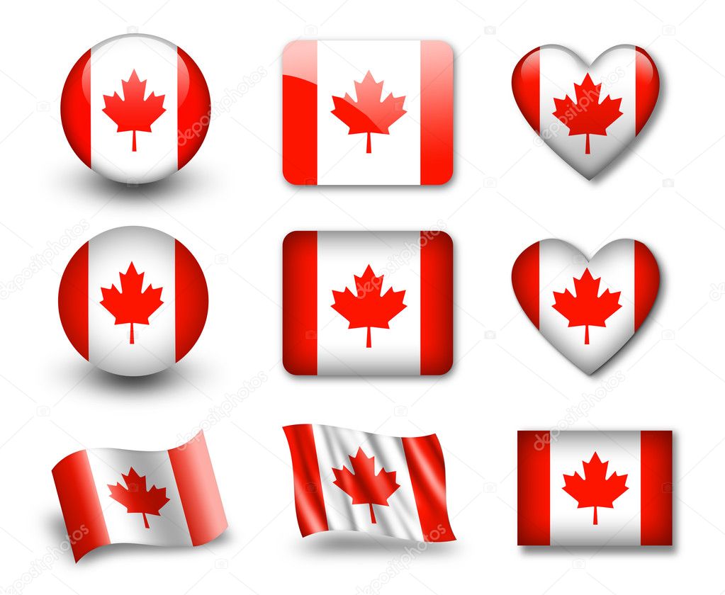 The Canadian flag - set of icons and flags. glossy and matte on a white background.
