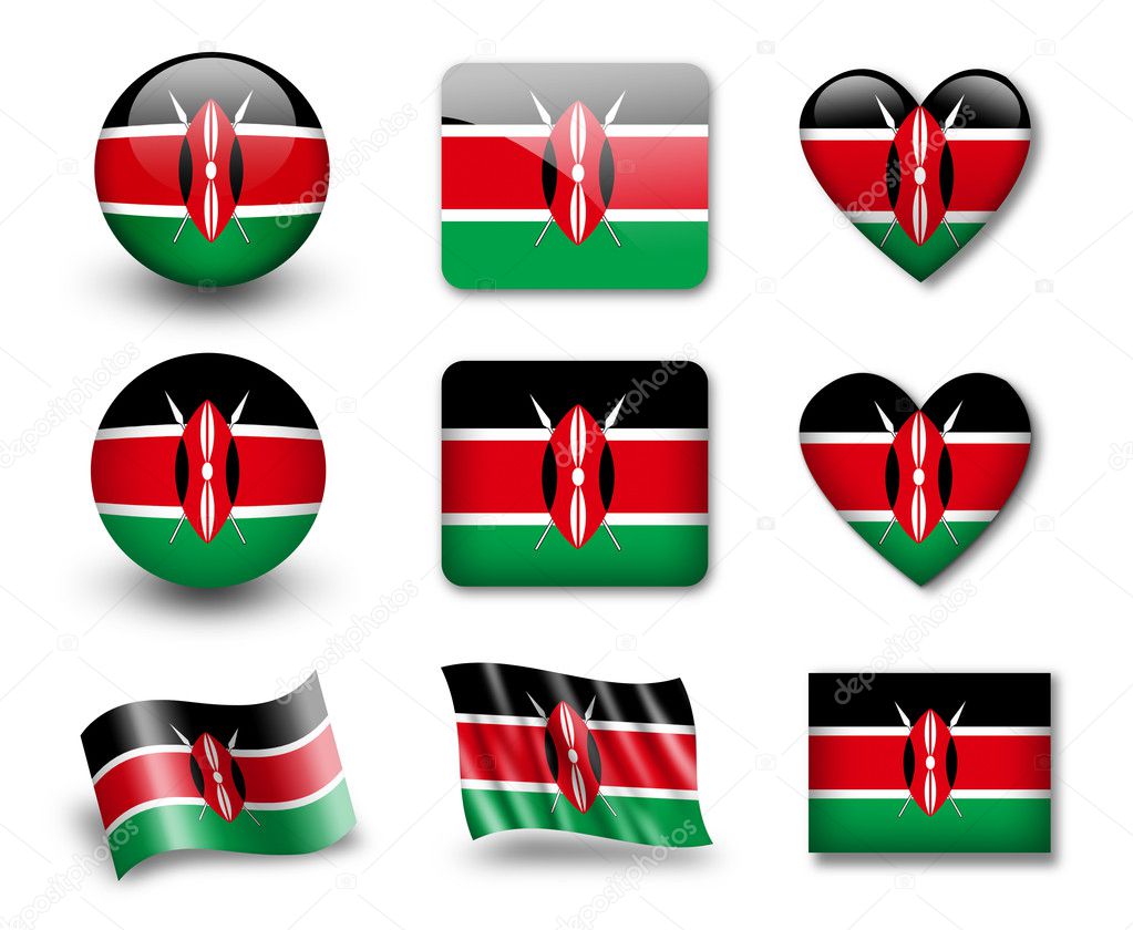 The Kenyan flag - set of icons and flags. glossy and matte on a white background.