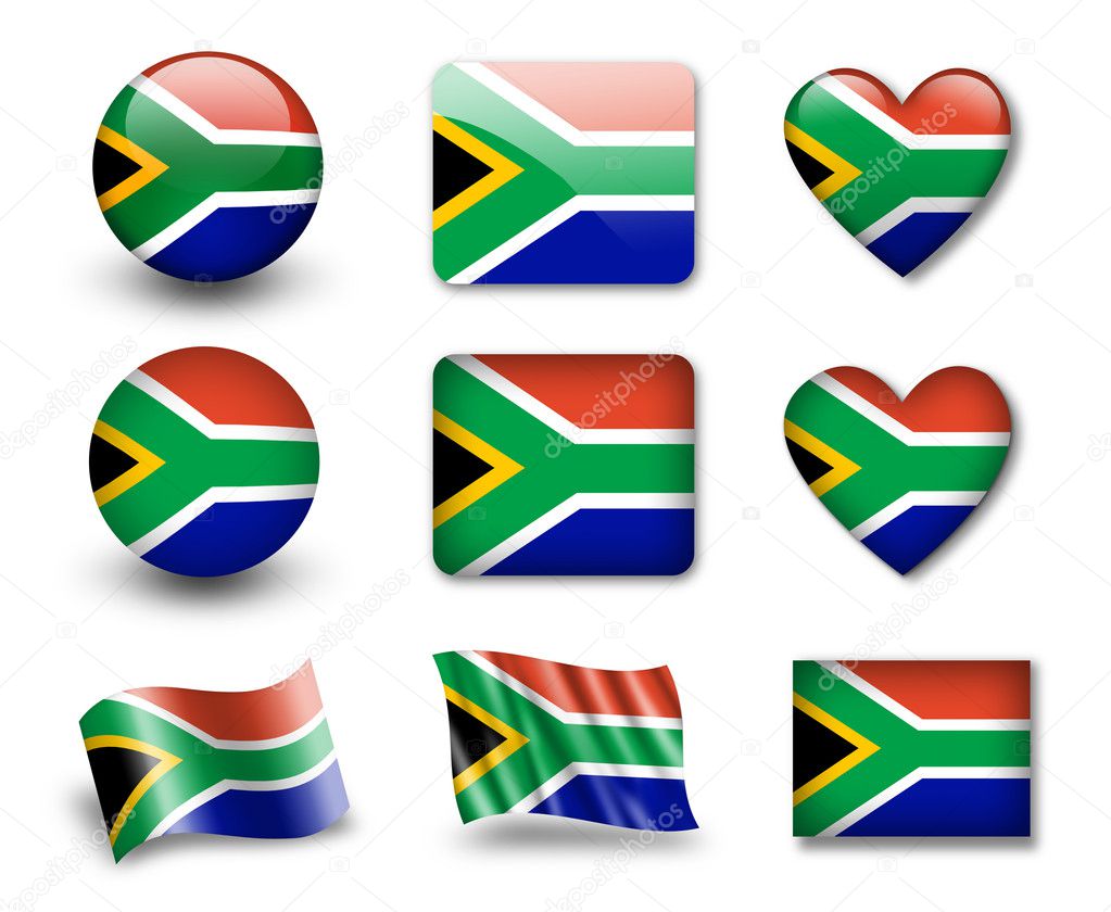 The South African Republic flag - set of icons and flags. glossy and matte on a white background.