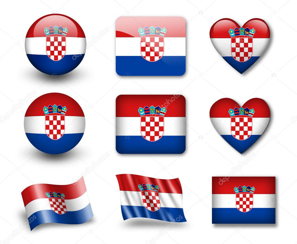 The Croatian flag - set of icons and flags. glossy and matte on a white background.