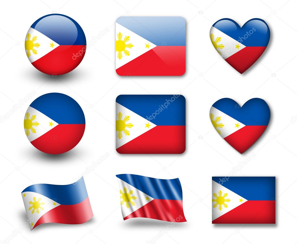 The Philippines flag - set of icons and flags. glossy and matte on a white background.