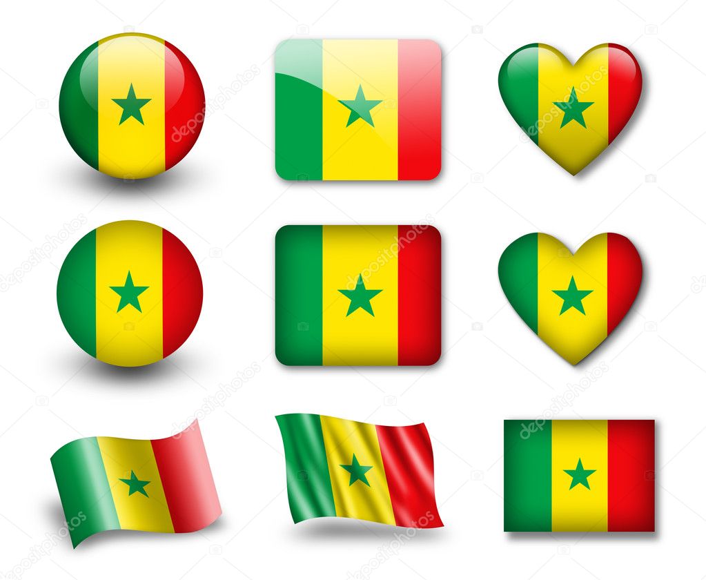 The Senegal flag - set of icons and flags. glossy and matte on a white background.