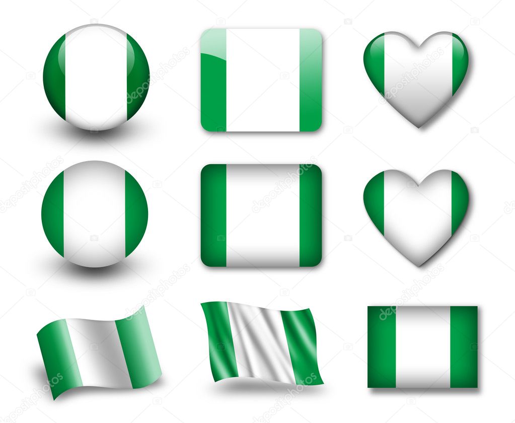 The Nigerian flag - set of icons and flags. glossy and matte on a white background.