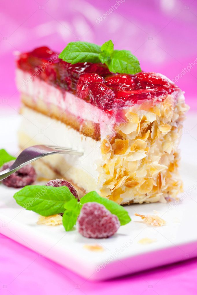 Raspberry cake on a plate