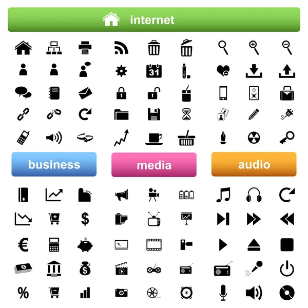 Internet, het bedrijfsleven en multimedia pictogrammen — Stockvector