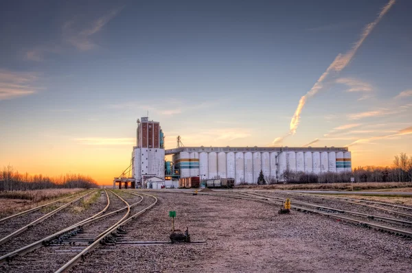 Terminal de grãos ao pôr-do-sol — Fotografia de Stock