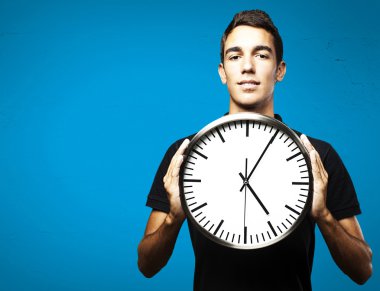 Young man and clock clipart