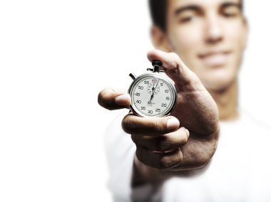 Young man with timer clipart