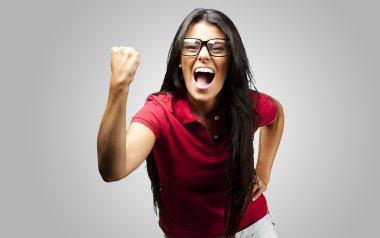 Woman gesturing victory clipart