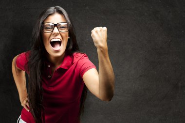 Woman gesturing victory clipart